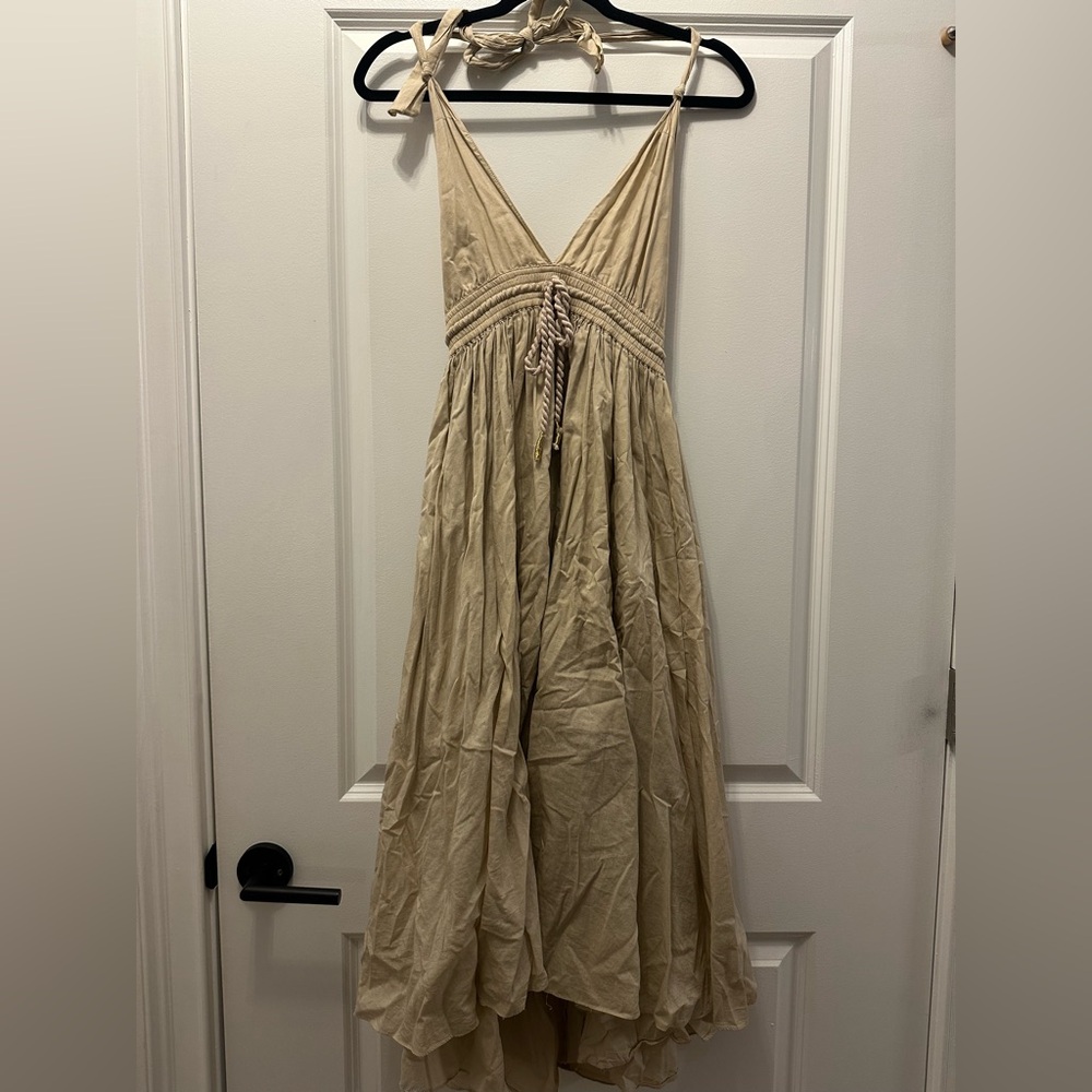 Lapis Beige Maxi Halter Dress
